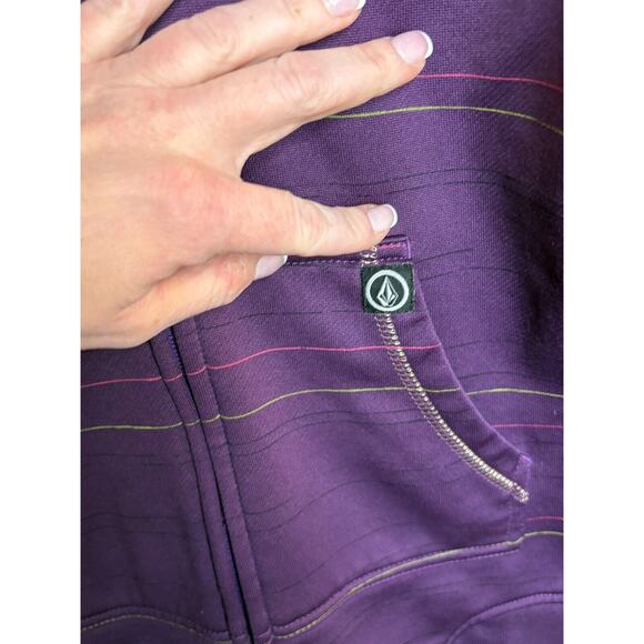 VOLCOM Purple Y2K Skater Striped Full Zip Gold Trim Hoodie Jacket SZ Small - Picture 4 of 7